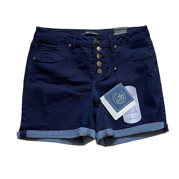 AZ Denim Pants - AZ Denim 5-Button Dark Wash Folded Hem Shorts Size 10 NWT